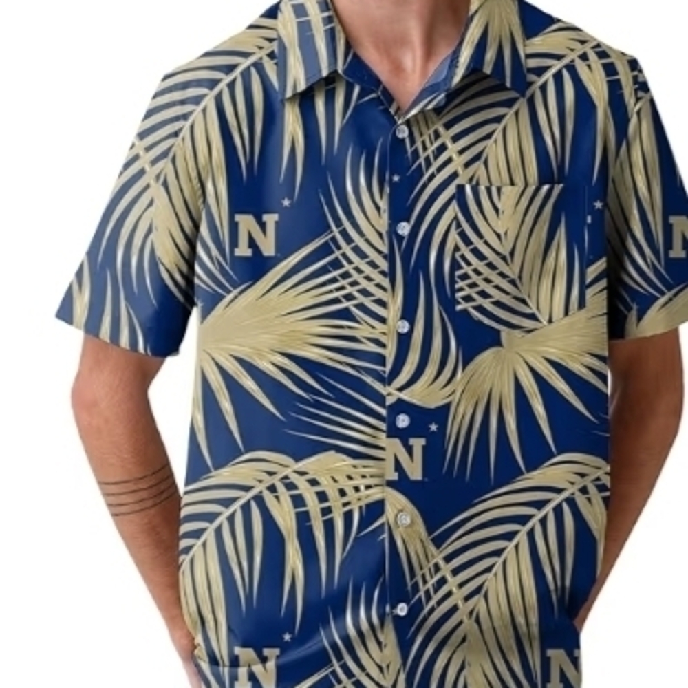 FOCO NCAA Mens NCAA College Team Logo Floral Tropical Hawaiian Button Up Shirt